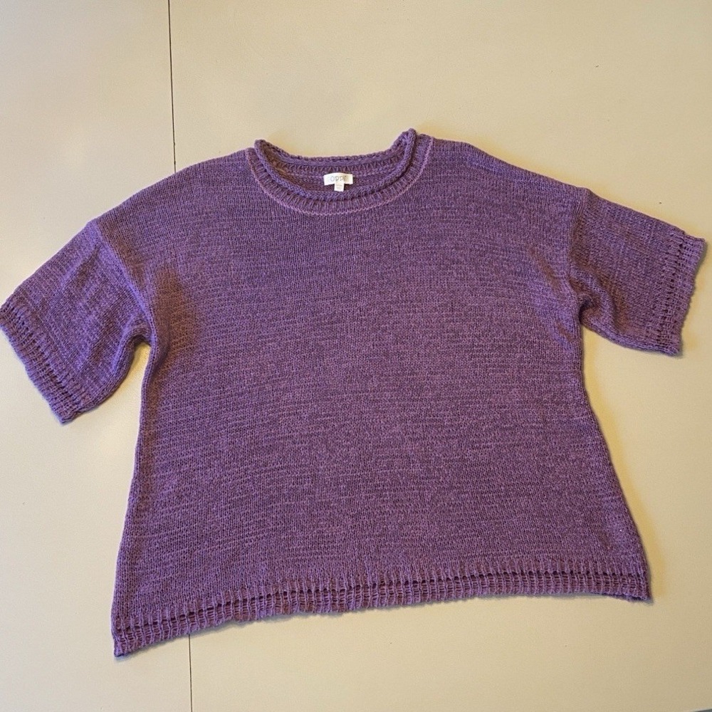 ODDI Purple Short Sleeve Knit Sweater Crew Neck Boxy Fit IT15379P Womens 2XL/3XL - Picture 2 of 9